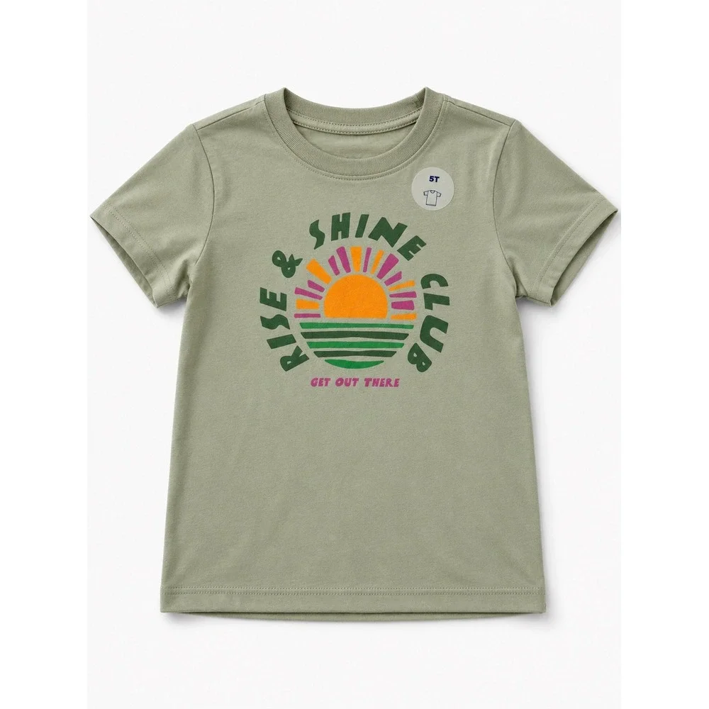 Old Navy Toddler Rise & Shine Club Graphic Tee Sage Green 5T Short Sleeve Shirt